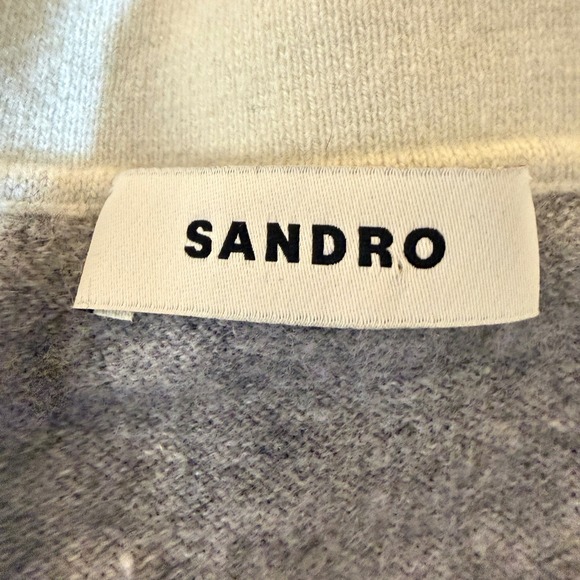 SANDRO Alisson  sz L / 3 V-Neck Sweater Wool Cashmere Grey Black White Soft - Picture 5 of 12